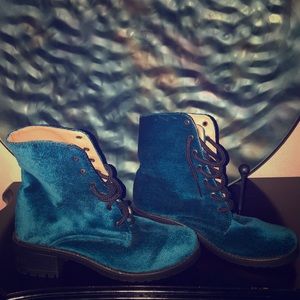 Dark Turquoise Blue Suede Boots